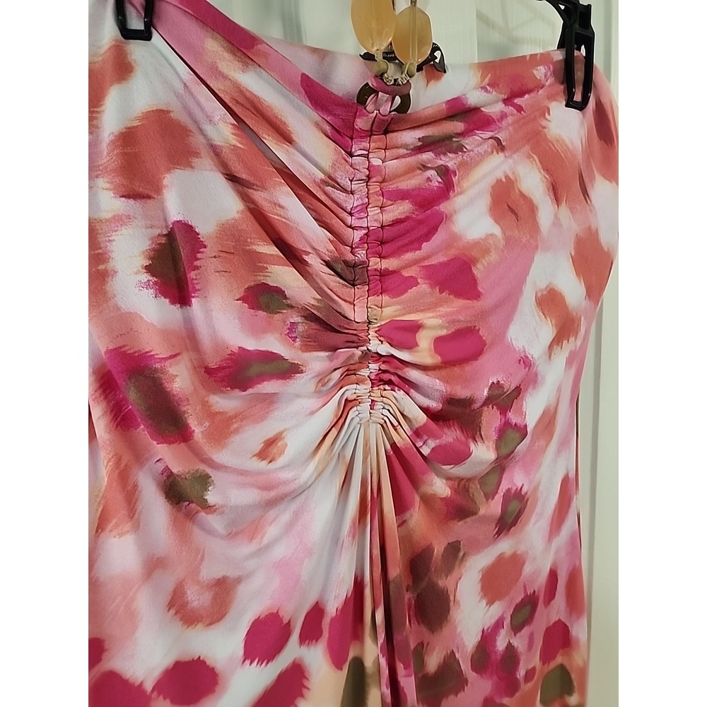 Tommy Bahama Pink Watercolor Leopard Beaded Halter Maxi Dress XL Sleeveless - Picture 11 of 14